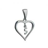 Silver 18x18mm Initial S in a Heart Pendant on a bail loop