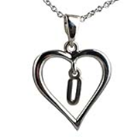 Silver 18x18mm Initial U in a Heart Pendant on a bail loop with a 1mm wide rolo Chain 24 inches
