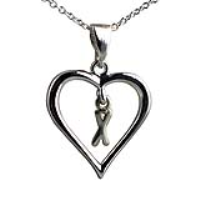 Silver 18x18mm Initial X in a Heart Pendant on a bail loop with a 1mm wide rolo Chain 24 inches