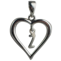 Silver 18x18mm Initial Z in a Heart Pendant on a bail loop