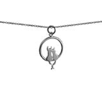 Silver 18x18mm two sitting Cats with Tails entwined in a circle Pendant with a 1mm wide rolo Chain