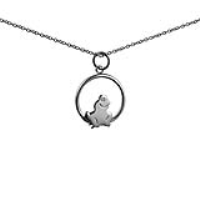 Silver 18x19mm Frog in a circle Pendant with a 1mm wide rolo Chain 22 inches