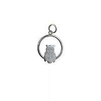 Silver 18x19mm Owl in a circle Pendant or Charm