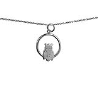 Silver 18x19mm Owl in a circle Pendant with a 1mm wide rolo Chain 14 inches Only Suitable for Children