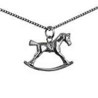 Silver 18x23mm Rocking Horse Pendant with a 1.3mm wide curb Chain