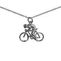 Silver 18x25mm Bicycle and Cyclist Pendant with a 1mm wide rolo Chain 24 inches