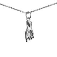 Silver 18x7mm solid Divers OK Hand Signal Pendant with a 1mm wide rolo Chain 14 inches Only Suitable for Children