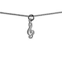 Silver 18x8mm G Clef Pendant with a 1.3mm wide curb Chain 22 inches