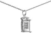 Silver 18x8mm opening Phonebox Pendant with a 1mm wide rolo Chain