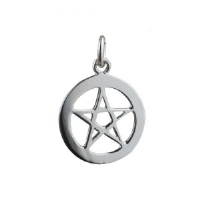 Silver 19mm plain Pentangle in circle Pendant