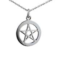 Silver 19mm plain Pentangle in circle Pendant with a 1mm wide rolo Chain 18 inches