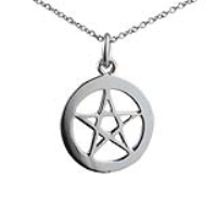 Silver 19mm plain Pentangle in circle Pendant with a 1mm wide rolo Chain 22 inches