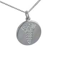Silver 19mm round medical alarm Disc Pendant with a 1.3mm wide curb Chain 22 inches