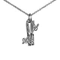Silver 19x10mm Ski set Pendant with a 1mm wide rolo Chain 14 inches Only Suitable for Children