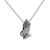 Silver 19x11mm Praying Hands Pendant with a 1mm wide rolo Chain 24 inches