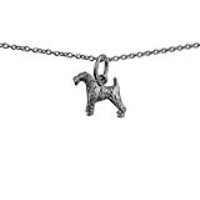 Silver 19x12mm Airedale Terrier Pendant with a 1mm wide rolo Chain 24 inches