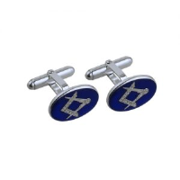 Silver 19x13mm oval cold cure enamel Masonic swivel Cufflinks