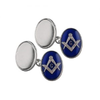 Silver 19x13mm oval cold cure enamel Masonic with 'G' swivel Cufflinks