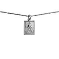 Silver 19x14mm rectangular St Christopher Pendant with a 1.3mm wide curb Chain 18 inches