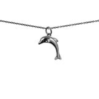 Silver 19x15mm domed Dolphin Pendant with a 1mm wide rolo Chain 20 inches