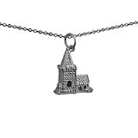Silver 19x15mm moveable Charm a Church inside a tiny Bride and Groom with a 1mm wide rolo Chain 22 inches