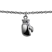 Silver 19x18mm solid Boxing Glove Pendant with a 2.5mm wide cable Chain 24 inches