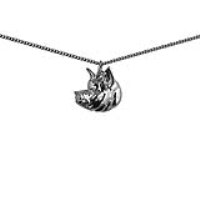 Silver 19x19mm Pig Head Pendant with a 1.3mm wide curb Chain