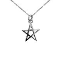 Silver 19x19mm plain Pentangle Pendant with a 1mm wide rolo Chain 24 inches