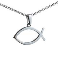 Silver 19x35mm Christian Fish symbol Pendant on a bail loop with a 2.5mm wide cable Chain 20 inches