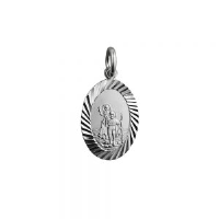 Silver 19x9mm oval diamond cut edge St Christopher Pendant