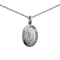 Silver 19x9mm oval diamond cut edge St Christopher Pendant with a 1mm wide rolo Chain 20 inches