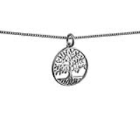 Silver 20mm round 1.5mm thick Tree of Life Pendant with a 1.3mm wide curb Chain 18 inches