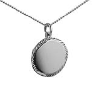 Silver 20mm round diamond cut edge Disc Pendant with a 1.3mm wide curb Chain