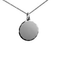 Silver 20mm round diamond cut edge Disc Pendant with a 1.3mm wide curb Chain 22 inches