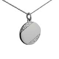 Silver 20mm round hand engraved Disc Pendant with a 1.3mm wide curb Chain 24 inches