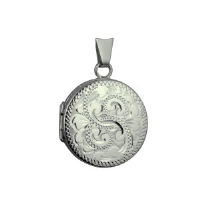 Silver 20mm round hand engraved flat Locket