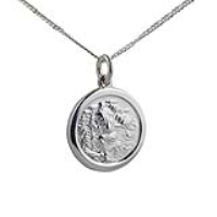 Silver 20mm round St Christopher Pendant with a 1.3mm wide curb Chain 24 inches