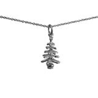 Silver 20x10mm Christmas Tree Pendant with a 1mm wide rolo Chain 18 inches
