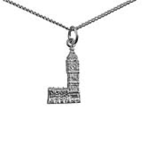 Silver 20x11mm Big Ben Pendant with a 1.3mm wide curb Chain 24 inches
