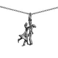 Silver 20x12mm Ballroom Dancers Pendant with a 1mm wide rolo Chain
