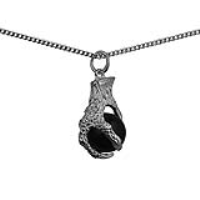 Silver 20x13mm Hand of God Eagles Claw Onyx ball Pendant with a 1.3mm wide curb Chain 22 inches