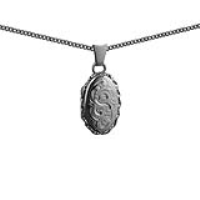 Silver 20x13mm oval hand engraved twisted wire edge Locket with a 1.3mm wide curb Chain 24 inches