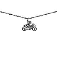 Silver 20x14mm Motorbike and Rider Pendant with a 1.3mm wide curb Chain