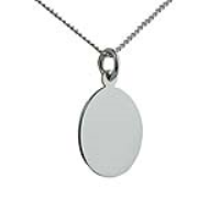 Silver 20x15mm oval plain Disc Pendant with a 1.3mm wide curb Chain 22 inches