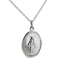 Silver 20x16mm oval Miraculous Medallion Medal Pendant with a 1mm wide rolo Chain 18 inches