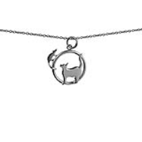 Silver 20x17mm Cat looking left and Mouse in a circle Pendant with a 1mm wide rolo Chain 22 inches