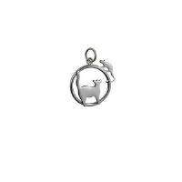Silver 20x17mm Cat looking right and Mouse in a circle Pendant or Charm