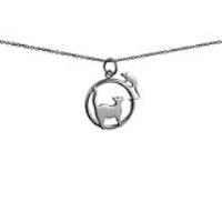 Silver 20x17mm Cat looking right and Mouse in a circle Pendant with a 1mm wide rolo Chain 18 inches
