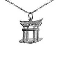 Silver 20x18mm Torii Gate Pendant with a 1mm wide rolo Chain 18 inches
