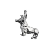 Silver 20x22mm solid Corgi Dog Pendant or Charm